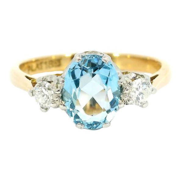 Vintage Aquamarin Ring 18 Karat Diamanten